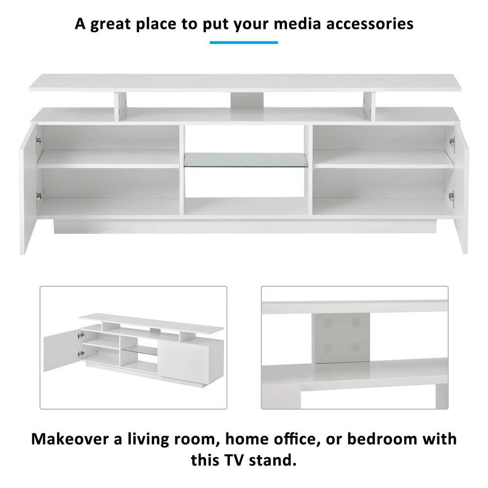 62.9 in. White TV Stand Fits TV's up to 75 in. with LED lights by ATHMILE 8 62.9 in. White TV Stand Fits TV's up to 75 in. with LED lights by ATHMILE - Image 8