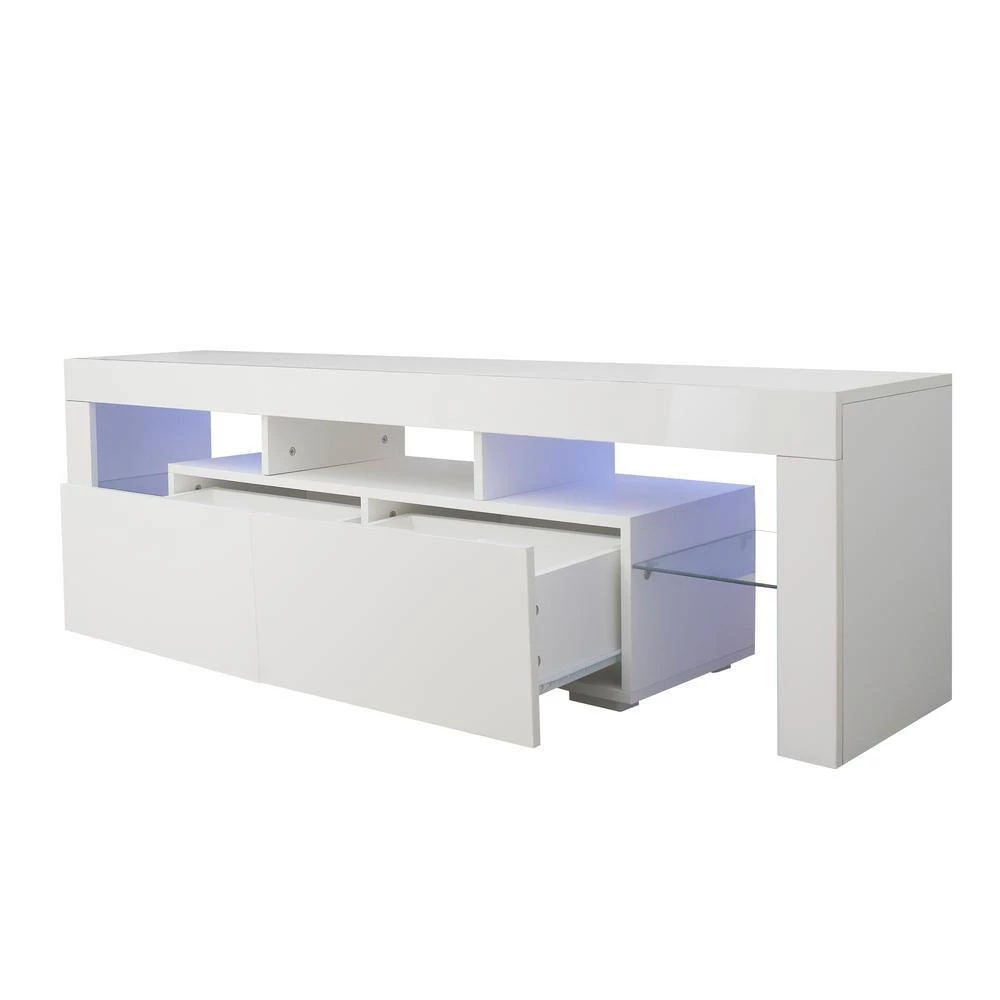 White 62.99 in. TV Stand with w/Remote Control Lights Fits TV's up to 70 in. flat-screen TV by ATHMILE 6 White 62.99 in. TV Stand with w/Remote Control Lights Fits TV's up to 70 in. flat-screen TV by ATHMILE - Image 6