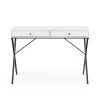 White 43.2 in. Rectangle MDF Table Top 2-Drawers Writing Desk with Black Stoving Varnish Steel Frame by ATHMILE