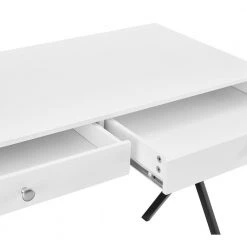 White 43.2 in. Rectangle MDF Table Top 2-Drawers Writing Desk with Black Stoving Varnish Steel Frame by ATHMILE -ATHMILE Sales Store white athmile writing desks gz w48735113 77 1000