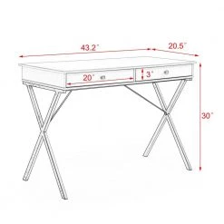 White 43.2 in. Rectangle MDF Table Top 2-Drawers Writing Desk with Black Stoving Varnish Steel Frame by ATHMILE -ATHMILE Sales Store white athmile writing desks gz w48735113 c3 1000
