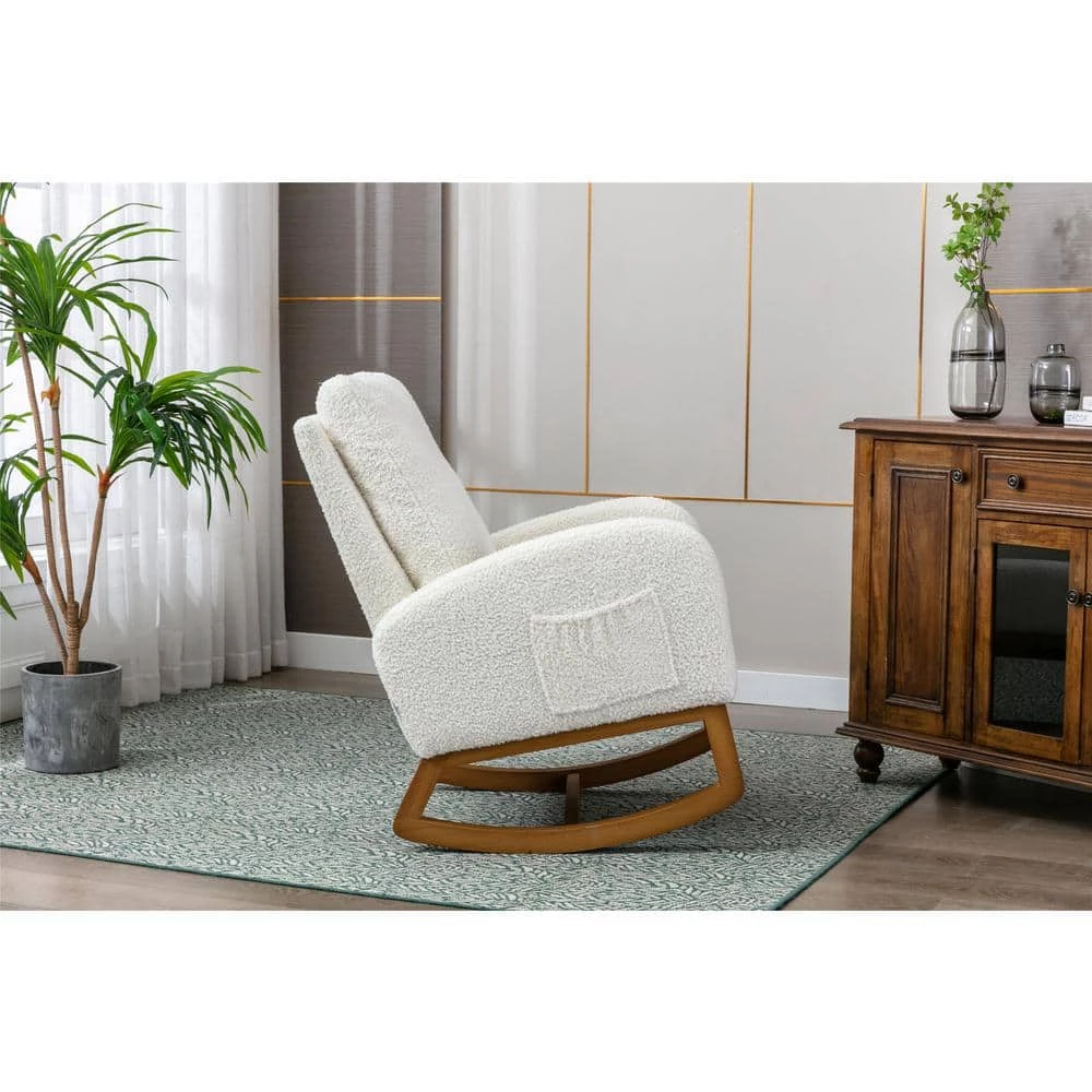 White Teddy Fabric Rocking Chair (Set of 1) by ATHMILE 2 White Teddy Fabric Rocking Chair (Set of 1) by ATHMILE - Image 2