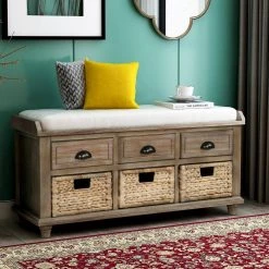 White Wash Storage Bench with 3-Drawers and 3-Rattan Baskets 42.1 in. L x 15.4 in. W x 18.7 in. H by ATHMILE 11 White Wash Storage Bench with 3-Drawers and 3-Rattan Baskets 42.1 in. L x 15.4 in. W x 18.7 in. H by ATHMILE -ATHMILE Sales Store white washed athmile dining benches gz b2w20220668 1f 1000