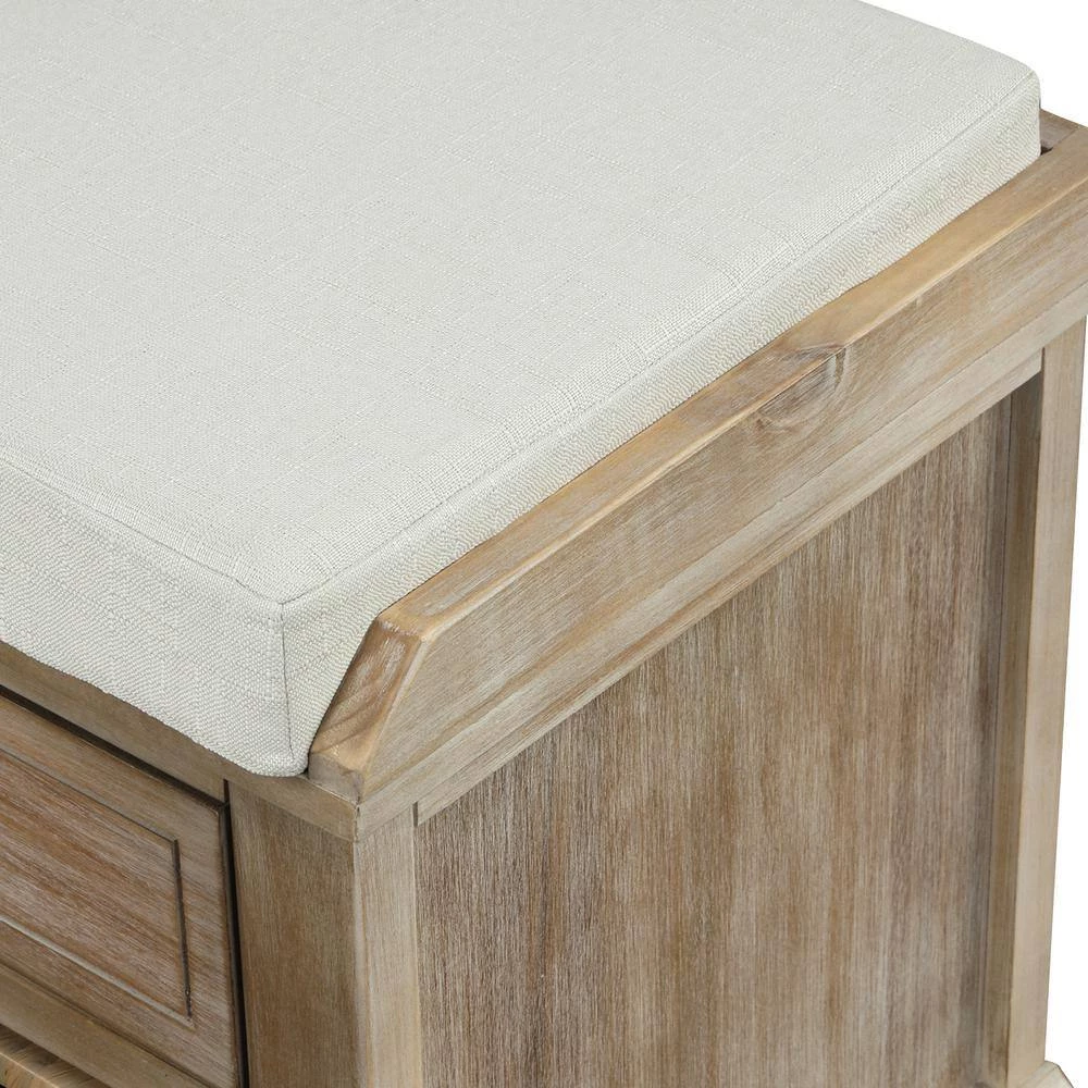 White Wash Storage Bench with 3-Drawers and 3-Rattan Baskets 42.1 in. L x 15.4 in. W x 18.7 in. H by ATHMILE 6 White Wash Storage Bench with 3-Drawers and 3-Rattan Baskets 42.1 in. L x 15.4 in. W x 18.7 in. H by ATHMILE - Image 6