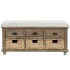 White Wash Storage Bench with 3-Drawers and 3-Rattan Baskets 42.1 in. L x 15.4 in. W x 18.7 in. H by ATHMILE