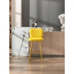 40.55 in. Mustard Velvet Bar Stool (Set of 2) by ATHMILE -ATHMILE Sales Store yellow athmile bar stools ddw39540270 31 1000