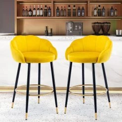 37.4 in. Yellow Low Back Metal Frame Bar Stool with Velvet Seat (Set of 2) by ATHMILE -ATHMILE Sales Store yellow athmile bar stools gz b2w20221708 31 1000
