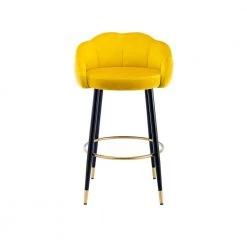 37.4 in. Yellow Low Back Metal Frame Bar Stool with Velvet Seat (Set of 2) by ATHMILE