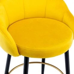 37.4 in. Yellow Low Back Metal Frame Bar Stool with Velvet Seat (Set of 2) by ATHMILE -ATHMILE Sales Store yellow athmile bar stools gz b2w20221708 fa 1000
