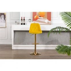 44.09 in. Low Back Yellow Metal Frame Adjustable Cushioned Bar Stool with Toweling fabric Seat (Set of 1) by ATHMILE 15 44.09 in. Low Back Yellow Metal Frame Adjustable Cushioned Bar Stool with Toweling fabric Seat (Set of 1) by ATHMILE -ATHMILE Sales Store yellow athmile bar stools gz w39538734 31 1000