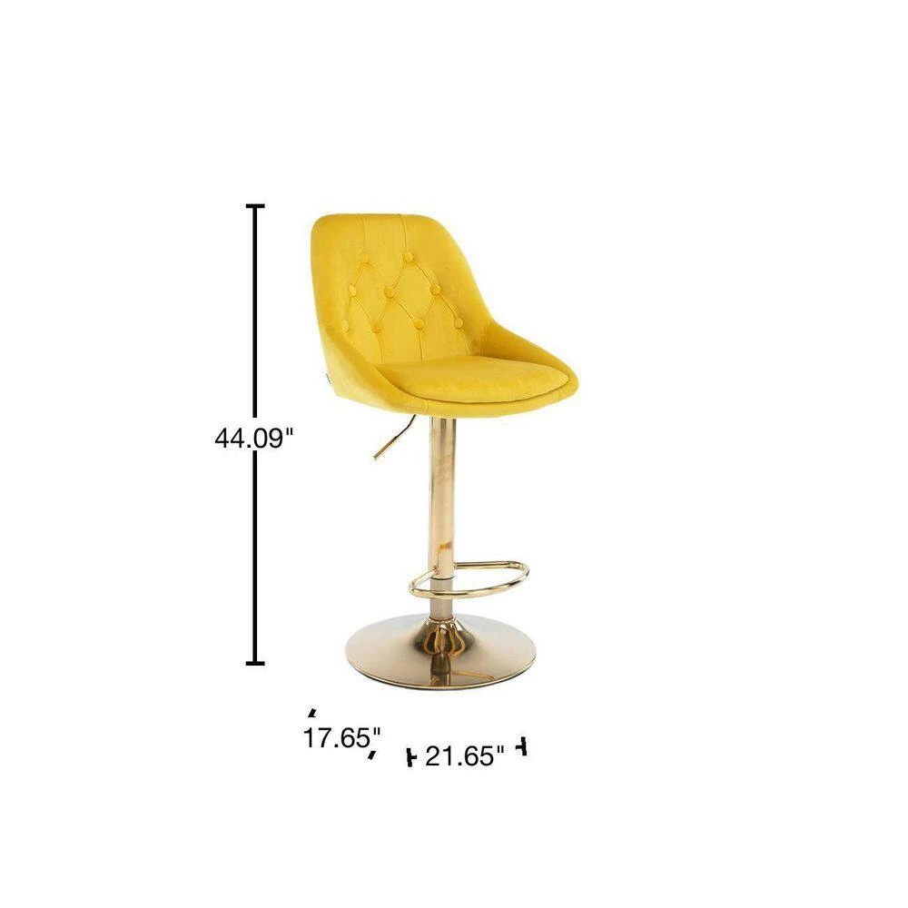 44.09 in. Low Back Yellow Metal Frame Adjustable Cushioned Bar Stool with Toweling fabric Seat (Set of 1) by ATHMILE 3 44.09 in. Low Back Yellow Metal Frame Adjustable Cushioned Bar Stool with Toweling fabric Seat (Set of 1) by ATHMILE - Image 3
