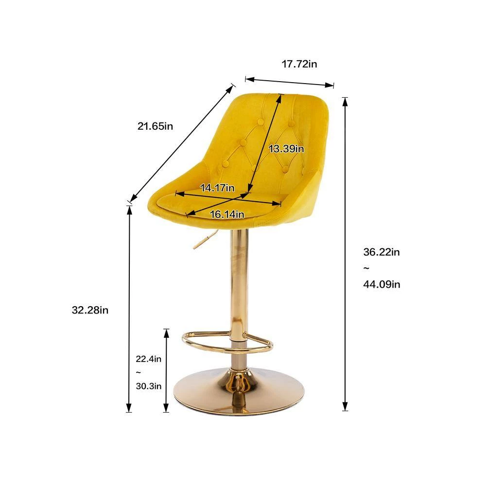 44.09 in. Low Back Yellow Metal Frame Adjustable Cushioned Bar Stool with Toweling fabric Seat (Set of 1) by ATHMILE 4 44.09 in. Low Back Yellow Metal Frame Adjustable Cushioned Bar Stool with Toweling fabric Seat (Set of 1) by ATHMILE - Image 4