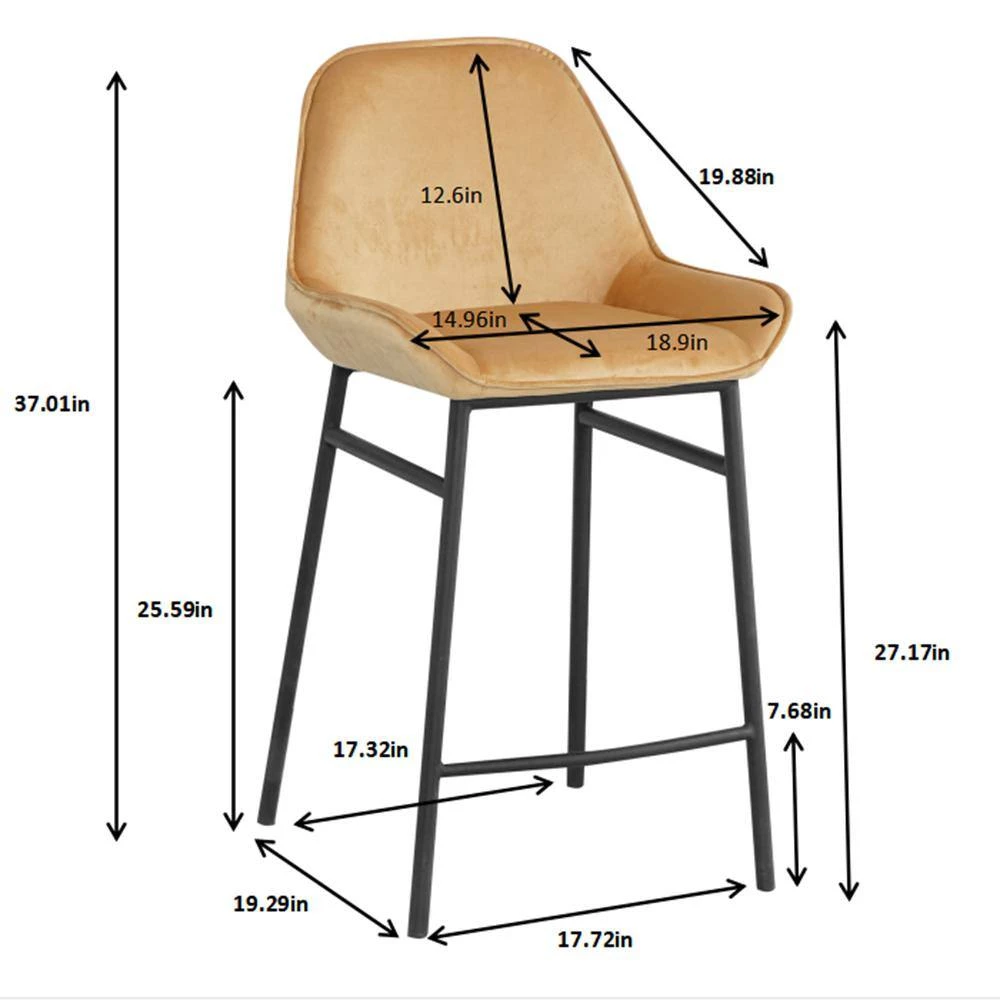 Yellow Velvet Dining Chairs (Set of 2) by ATHMILE 2 Yellow Velvet Dining Chairs (Set of 2) by ATHMILE - Image 2