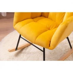 Yellow Velvet Tufted Upholstered Padded Seat Rocking Chair Padded Seat(Set of 1) by ATHMILE -ATHMILE Sales Store yellow athmile rockers gliders ottomans gz b2w20220820 1f 1000