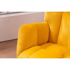 Yellow Velvet Tufted Upholstered Padded Seat Rocking Chair Padded Seat(Set of 1) by ATHMILE -ATHMILE Sales Store yellow athmile rockers gliders ottomans gz b2w20220820 44 1000