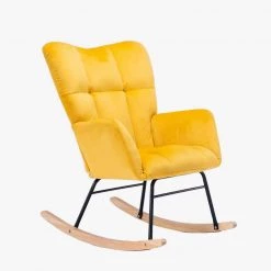 Yellow Velvet Tufted Upholstered Padded Seat Rocking Chair Padded Seat(Set of 1) by ATHMILE