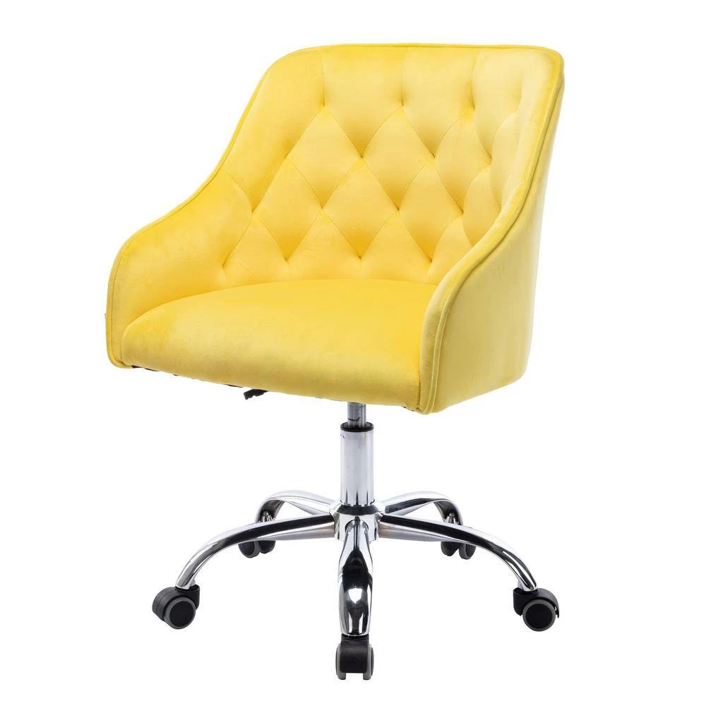 Yellow Velvet Upholstered Swivel Task Chair with Sloped Arm by ATHMILE 5 Yellow Velvet Upholstered Swivel Task Chair with Sloped Arm by ATHMILE - Image 5
