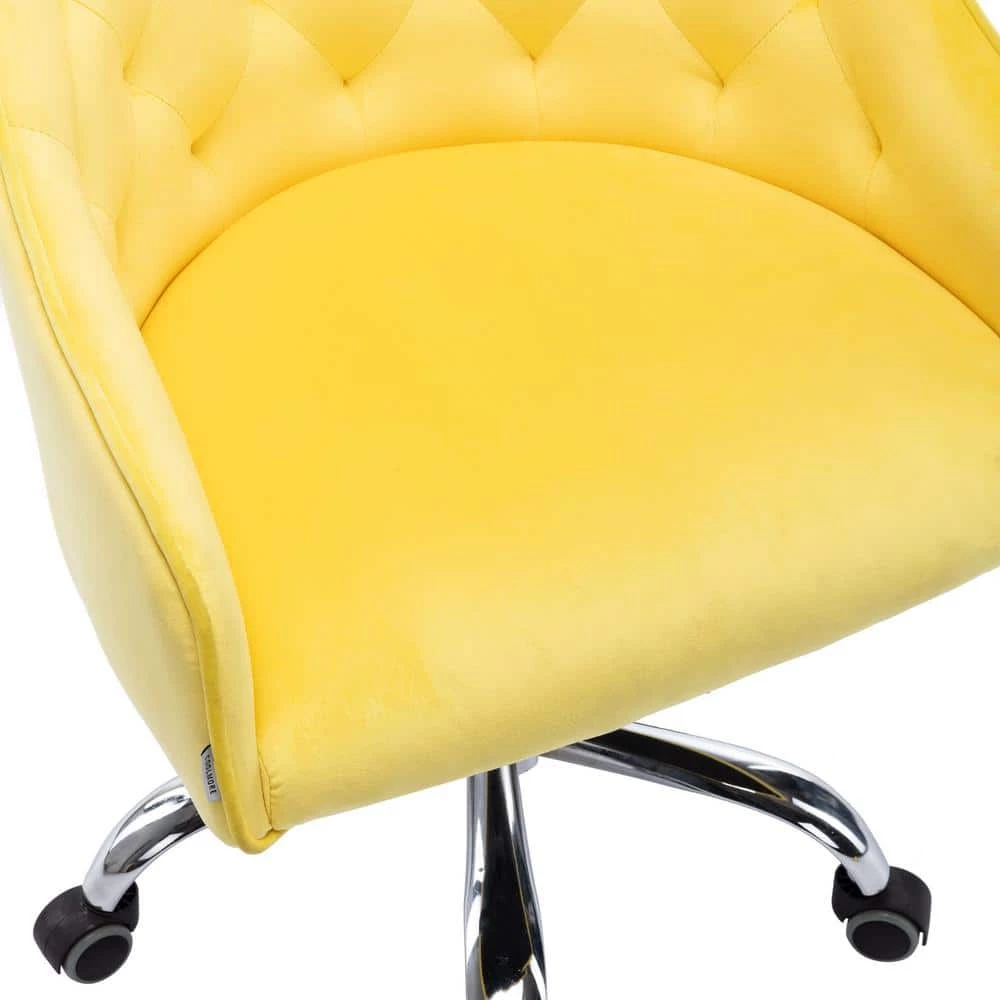 Yellow Velvet Upholstered Swivel Task Chair with Sloped Arm by ATHMILE 6 Yellow Velvet Upholstered Swivel Task Chair with Sloped Arm by ATHMILE - Image 6