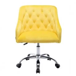 Yellow Velvet Upholstered Swivel Task Chair with Sloped Arm by ATHMILE