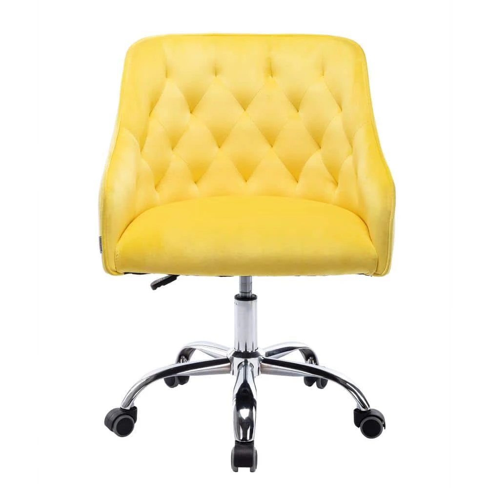Yellow Velvet Upholstered Swivel Task Chair with Sloped Arm by ATHMILE 1 Yellow Velvet Upholstered Swivel Task Chair with Sloped Arm by ATHMILE