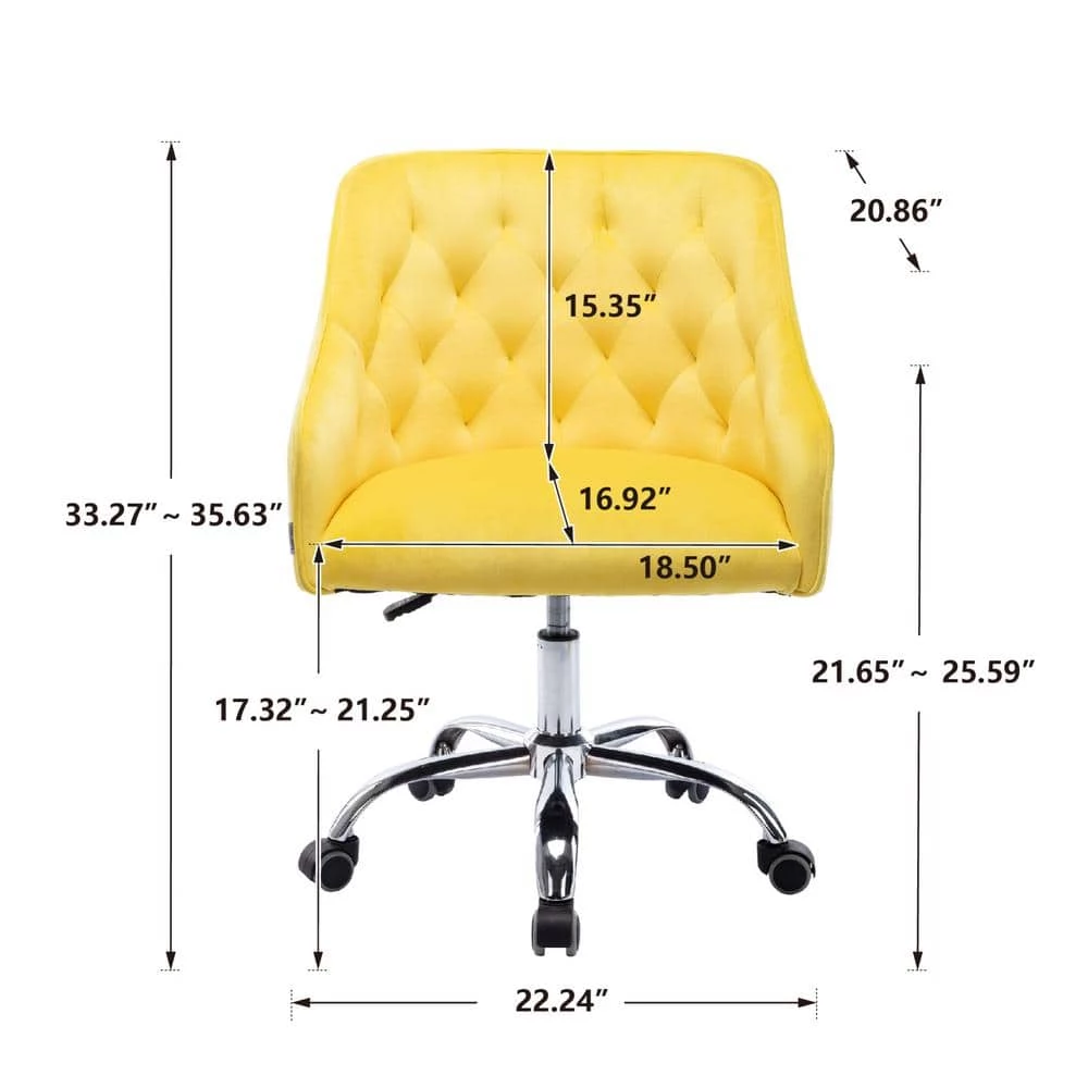 Yellow Velvet Upholstered Swivel Task Chair with Sloped Arm by ATHMILE 3 Yellow Velvet Upholstered Swivel Task Chair with Sloped Arm by ATHMILE - Image 3