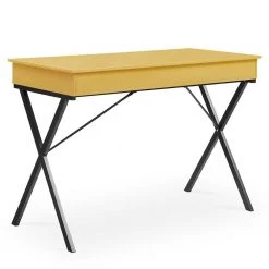 Yellow 43.2 in. Rectangle MDF Table Top 2-Drawers Writing Desk with Black Stoving Varnish Steel Frame by ATHMILE 14 Yellow 43.2 in. Rectangle MDF Table Top 2-Drawers Writing Desk with Black Stoving Varnish Steel Frame by ATHMILE -ATHMILE Sales Store yellow athmile writing desks gz w48735115 44 1000