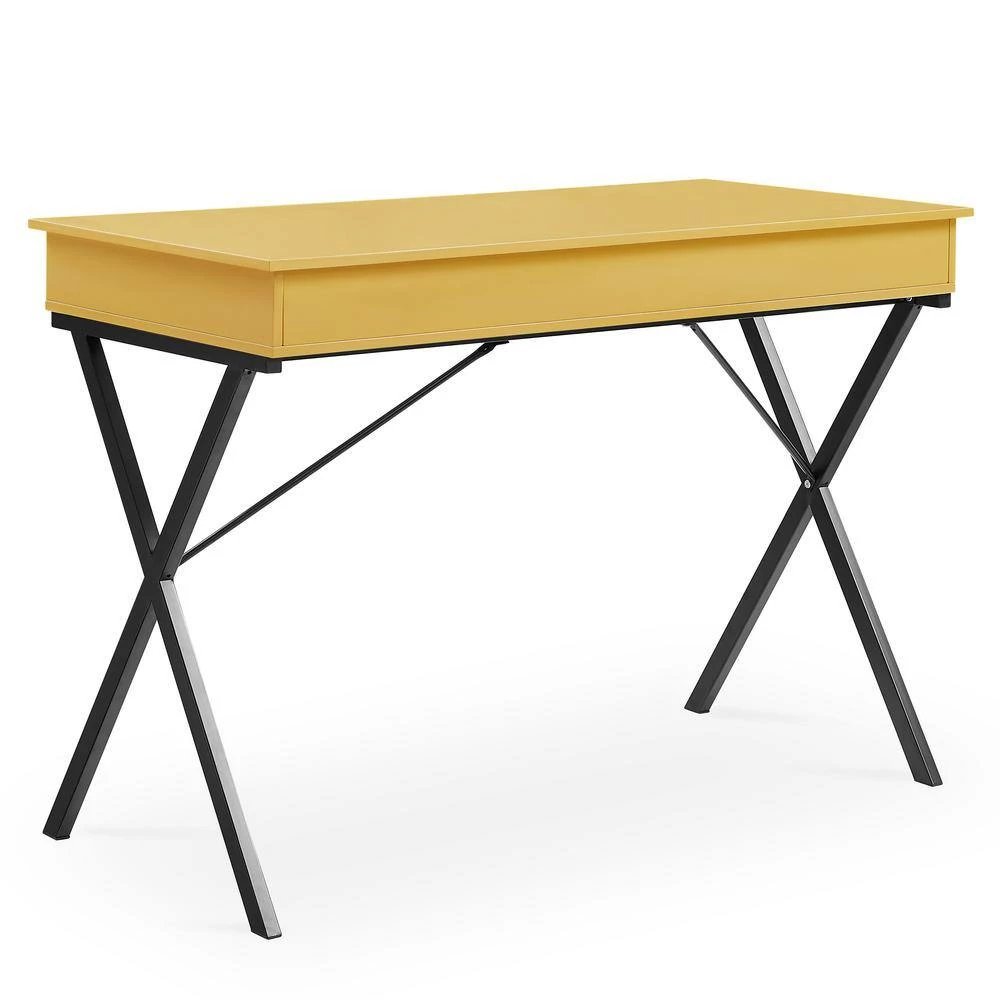 Yellow 43.2 in. Rectangle MDF Table Top 2-Drawers Writing Desk with Black Stoving Varnish Steel Frame by ATHMILE 7 Yellow 43.2 in. Rectangle MDF Table Top 2-Drawers Writing Desk with Black Stoving Varnish Steel Frame by ATHMILE - Image 7