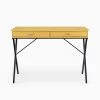 Yellow 43.2 in. Rectangle MDF Table Top 2-Drawers Writing Desk with Black Stoving Varnish Steel Frame by ATHMILE