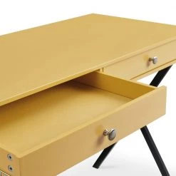 Yellow 43.2 in. Rectangle MDF Table Top 2-Drawers Writing Desk with Black Stoving Varnish Steel Frame by ATHMILE 10 Yellow 43.2 in. Rectangle MDF Table Top 2-Drawers Writing Desk with Black Stoving Varnish Steel Frame by ATHMILE -ATHMILE Sales Store yellow athmile writing desks gz w48735115 77 1000
